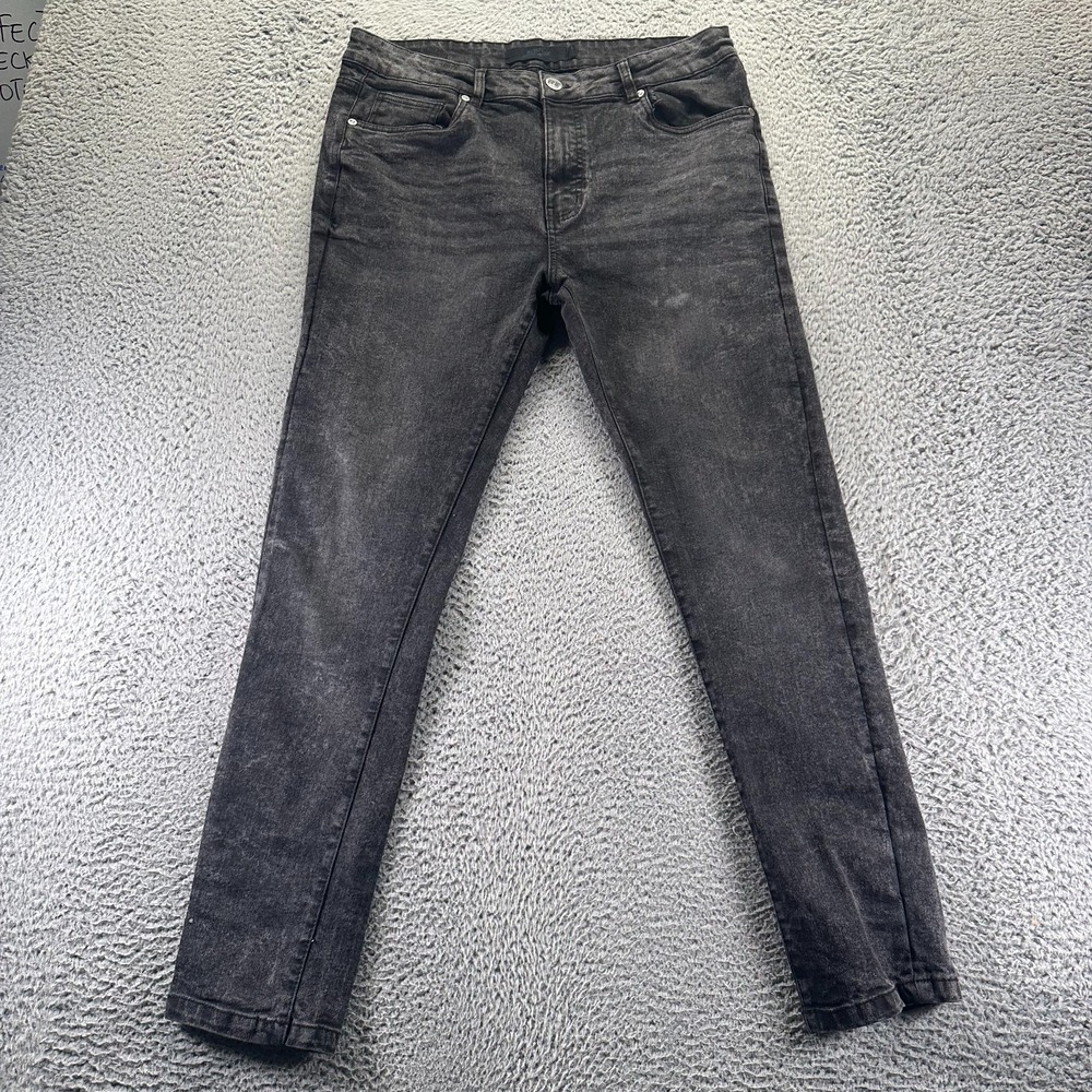 Riot Empire Jeans Mens 34x32 Black Cotton Denim Skinny Faded Stretch Workwear